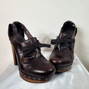 UGG Australia Celestina Platform Clogs Rum Leather Brown Sz 9US